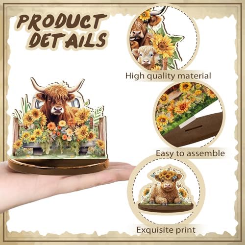 Wesiti 12 Pcs Highland Cow Table Decoration Wooden Highland Cow Centerpiece - Image 2