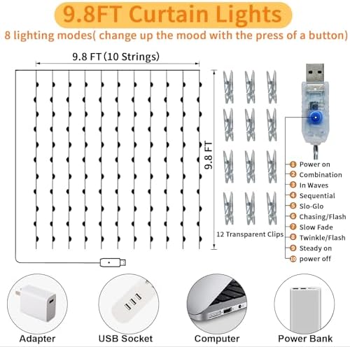 10 FT x 8 FT White Backdrop Curtain - Tulle Backdrop Curtain with 9.8FT Lights String - Sheer Backdrop Curtains with 4 Inch Rod Pockets for Birthday Weddings Baby Shower Celebration Party Decorations - Image 3