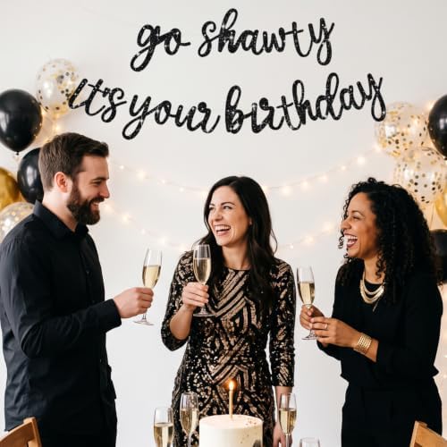BEISHIDA Glitter Black Pre-Strung Go Shawty It's Your Birthday Banner Decor - Image 6