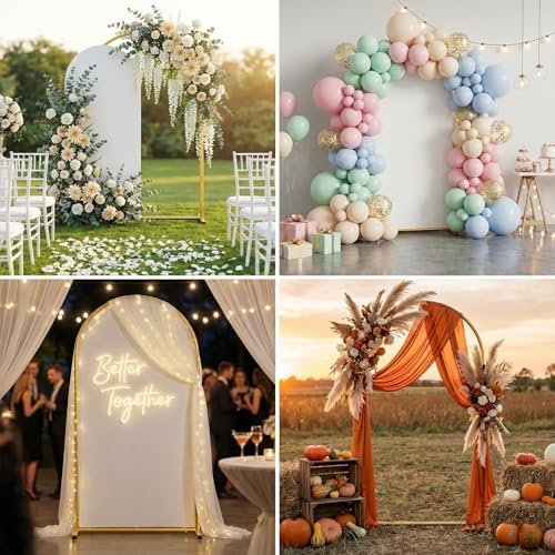 Arch Backdrop Stand and Cover Set, 7.2 x 4FT Gold Metal Wedding Arch for Ceremony, Heavy Duty Balloon Arch Stand with White Spandex Cover for Birthday Party, Baby Shower, Graduation, Event Decor - Image 7