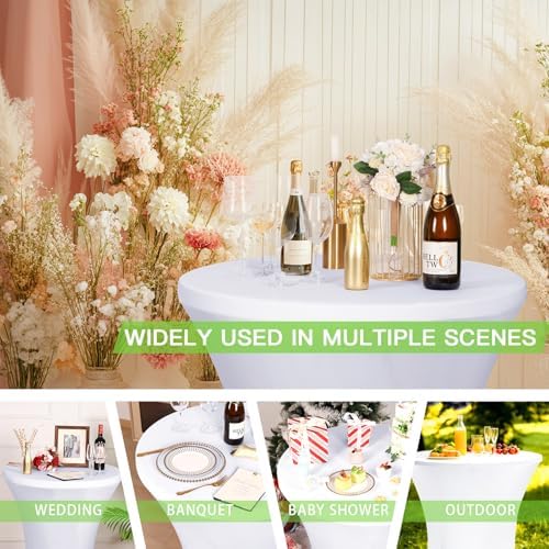Fixwal 4 Pack Cocktail Tablecloth Bar Top Table Covers Round White Spandex - Image 6