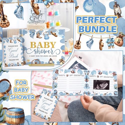 Fuyoooo 27 Pcs Western Cowboy Baby Shower Guest Book with Sonogram Page - Image 6