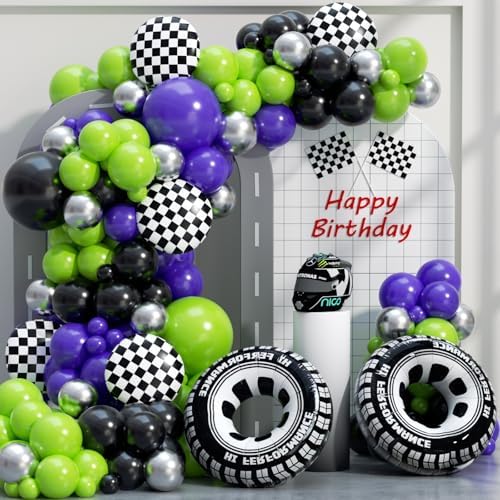 Monster Truck Balloon Arch Garland Kit 156pcs, Green Purple Black Silver Big Wheels Race Car Balloons Arch Kit for Two Fast Theme Boy Birthday Anniversary Monster Truck Party Decorations - Image 5