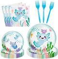 96Pcs Blue Axolotl Cute Cartoon Animals Party Plates Supplies Tableware Decorations Disposable Paper Plates Napkins Forks for Kids Birthday Baby Shower, Serves 24 by G1ngtar