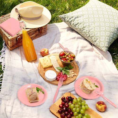 96 Pcs Party Plates, Pink Paper Plates and Napkins, Disposable Tableware Set, Party Supplies for Kids Birthday Baby Shower Wedding Picnic, Serve for 24 Guests - Image 6