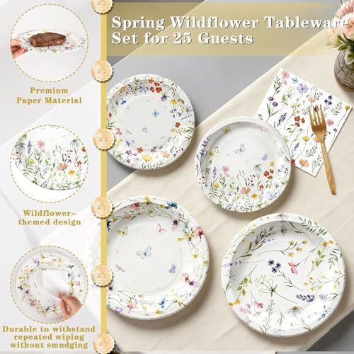 Floral Paper Plate and Napkin Set, Wildflower Party Decorations, Serves 25 - Image 6