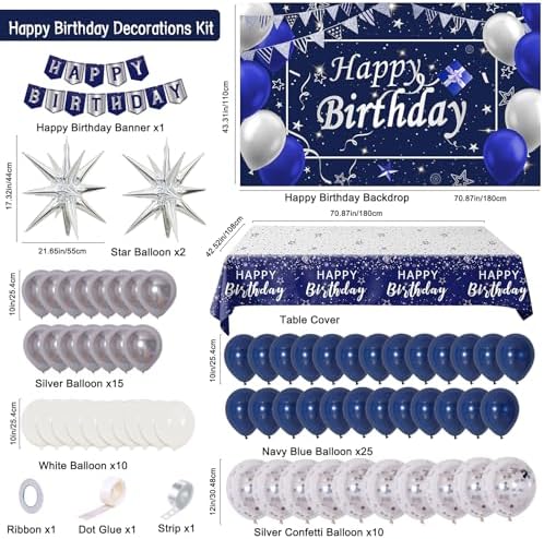 Blue Birthday Decorations for Men Boys Blue and Silver Party Decorations - Image 4
