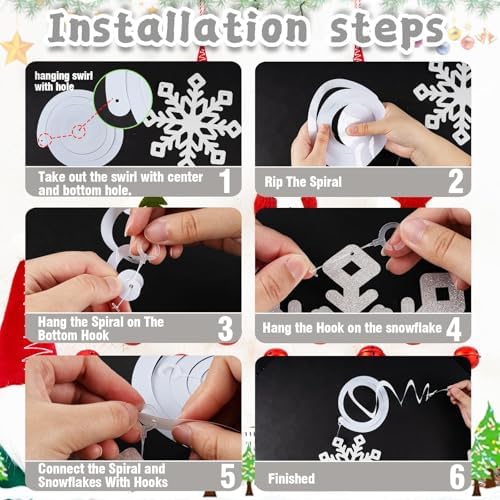 Snowflake Decorations, Christmas Hanging Decor, White Silver, 30-Pc - Image 5