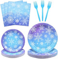 96 Pieces Snowflake Winter Party Supplies Set - Blue White Snowflake Design Disposable Tableware with Paper Plates, Napkins, Forks for Christmas, Winter Wonderland, Frozen-Themed Birthday Decorations by GistomeHome