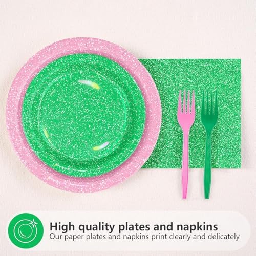 Greencian 96Pcs Pink and Green Witch Party Decoration, Serve 24 - Image 3