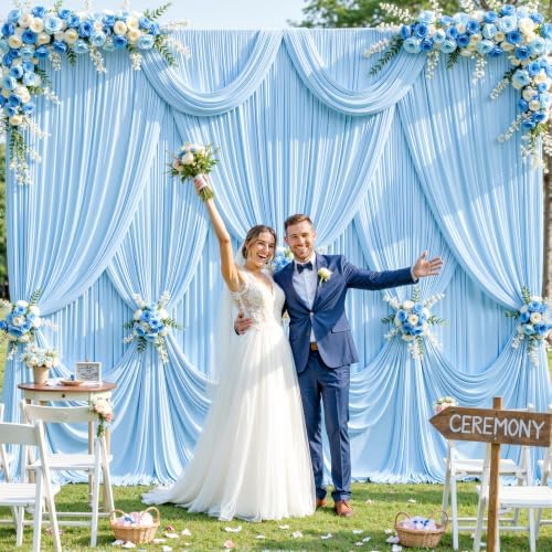 4 Panels Baby Blue Backdrop Curtain for Baby Shower Parties Wrinkle Free Light Blue Curtains Backdrop Drapes Fabric Decoration for Birthday Party Photography 20ft(W) x 10ft(H) - Image 2
