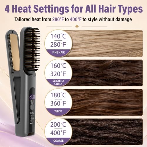 Go Brush Pro 2026, Upgraded 2 in 1 Cordless Hair Straightener Brush, Gray - Image 4