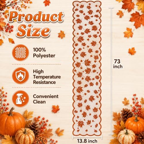 Fall Decorations for Home - Orange Lace Fall Leaves Table Runner - Image 3