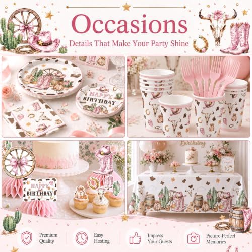 201pcs Western Cowgirl Birthday Party Decorations Tableware Set, 25 Serves - Image 6