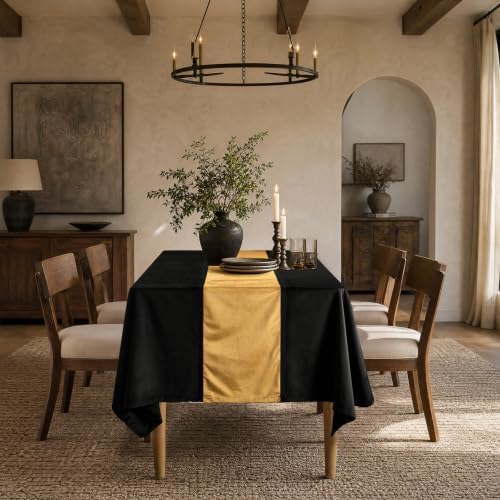 Black and Gold Velvet Tablecloths Rectangular Luxury Table Cloth for Events - Image 5