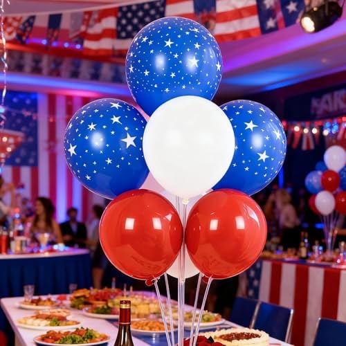 6pcs American Flag Balloon Stands Kit Table Centerpiece Table Decorations for Presidents' Day Anniversary Birthday Wedding Graduation Retirement Party Decorations (Red, White, Blue Flag) - Image 2