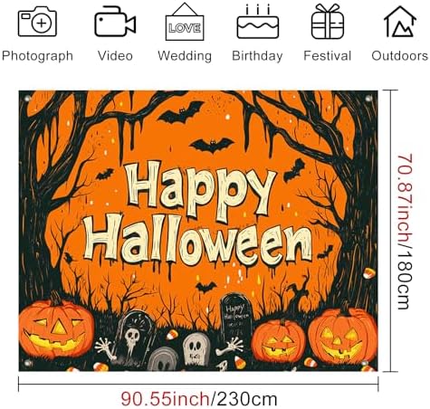 BlissYard Halloween Backdrop Pumpkin Graveyard Scene 8x6ft - Image 3