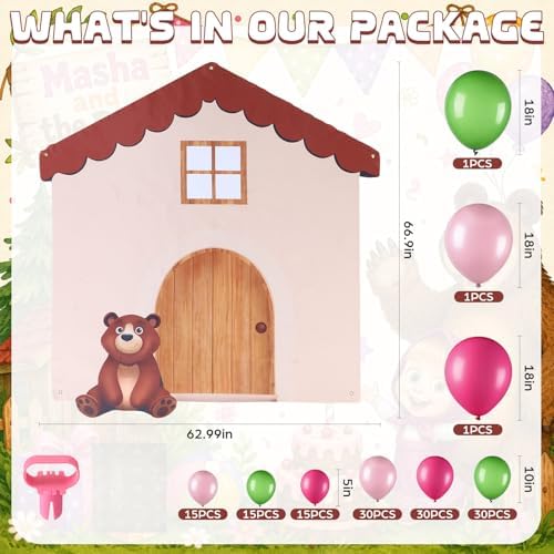 214 Pcs Pink Cartoon Bear Party Balloon Arch Kit with Cute Banner for Forest Birthday Baby Shower Woodland Party Celebrations Wooden House Picnic - Image 2