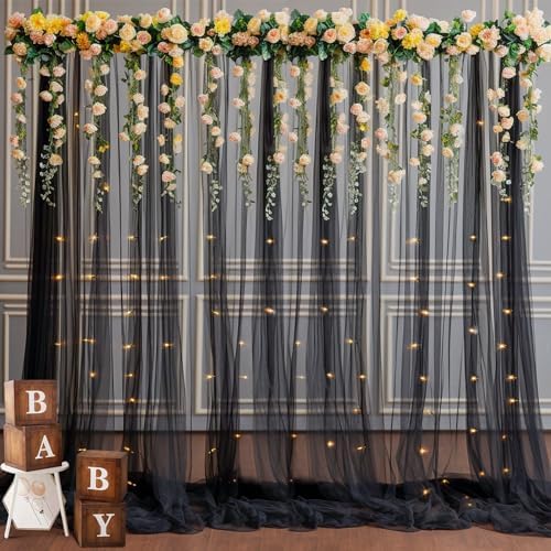 20x10ft Black Tulle Backdrop Curtain with Lights String for Parites, Sheer Photo Backdrop Curtains with Lights for Wedding Backdrop Ceremony Reception Bridal Shower Baby Shower Birthday Party - Image 7