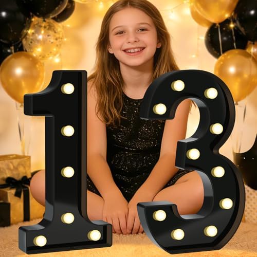 Pooqla 13th Birthday Decorations for Boys, Large Black Light Up Numbers - Image 5