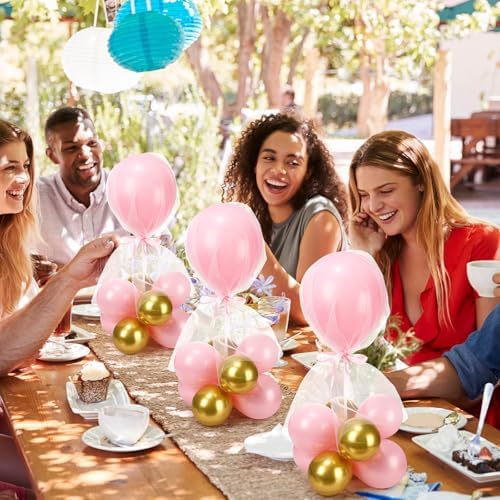 BBTO 8 Set Pink Gold Table Centerpieces Balloons Stand Kit, Latex Balloons and Table Stand Holder with Base Tulle for Wedding Birthday Grad Prom Centerpieces Party Back to School Baby Shower - Image 5