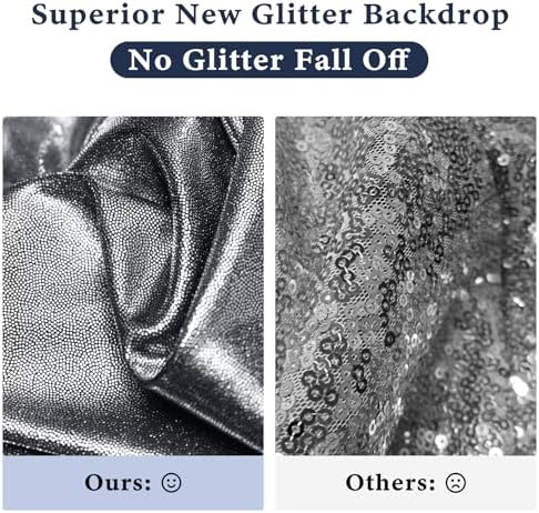 Outpain Thick 20 ft x 10 ft Black Silver Sequin Backdrop Curtain for Parties, Wrinkle Free Glitter Photo Backdrop Drapes 4 Panels 5x10ft Black Silver Back Drop Cloth for Wedding Photography Background - Image 3