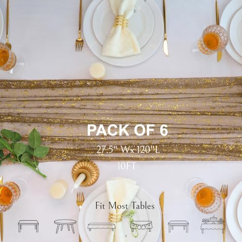 Snowkingdom 6Pcs 10Ft Coffee Gold Gauze Sheer Table Runner - Image 2