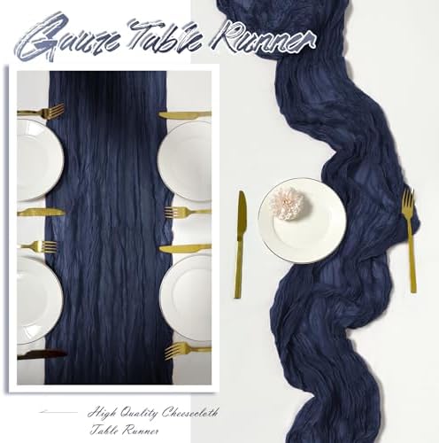 30 Pack Navy Blue Cheesecloth Table Runner 17 x 108 inch Cheese Cloth Table Runners 9ft Blue Table Runner Rustic Romantic Sheer Gauze Runner for Wedding Party Baby Shower Table Decoration - Image 6