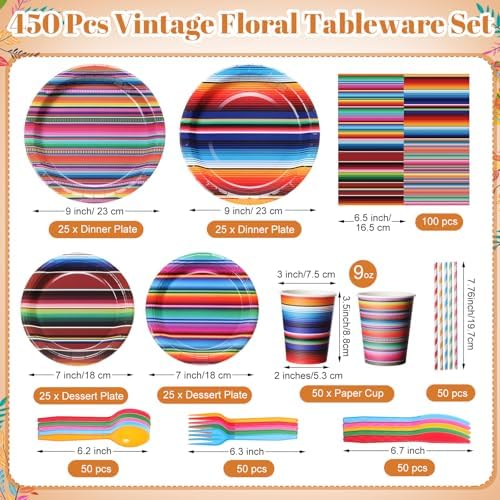 450 Pcs Mexico Fiesta Tableware Set, Serve 50, Multicolor - Image 2