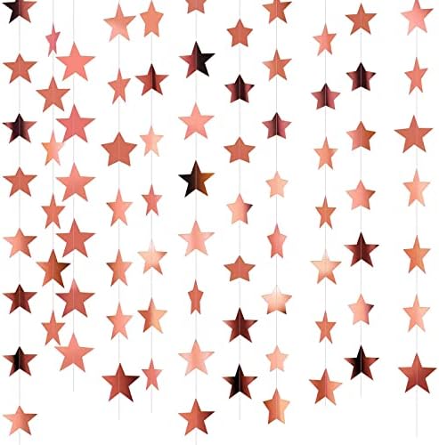 Patelai Glitter Star Garland Banner Decor, 130 Feet Star Hanging Bunting Banner Bright Backdrop for 2026 Graduation Prom Wedding Birthday Christmas Party Supplies(Glitter Rose Gold) by Patelai