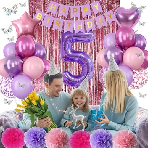 Pink Purple 5th Birthday Party Decoration for Girls Number 5 Princess Decor - Image 5