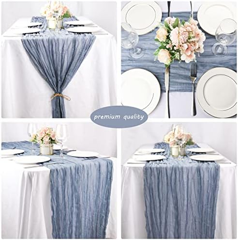 35x157 Inch Dusty Blue Cheesecloth Table Runner Boho Wedding Party Decor - Image 5