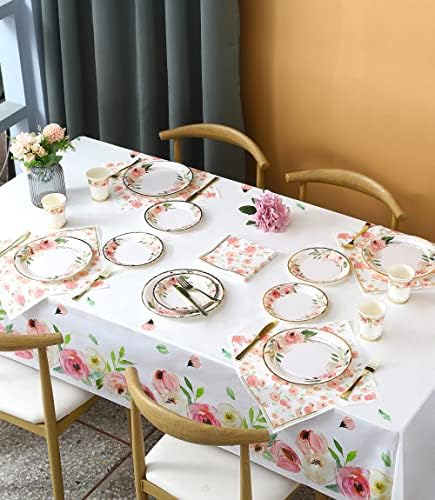 Luxury Floral Paper Plates and Napkins Party Supplies - Serves 16 - Pink and Gold Flower Decoration for Floral Baby Shower Bridal Shower Tea Party Birthday - Image 4