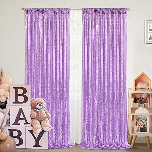 Light Purple Sequin Backdrop Curtain 2 Panel 2FTx8FT Glitter Photo Backdrop - Image 2