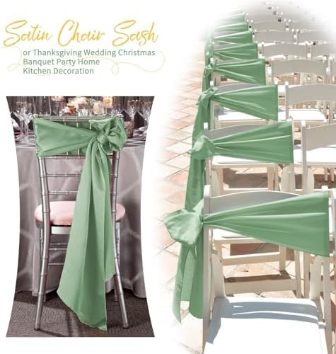 60 PCS Sage Green Satin Chair Sashes, 7 x 108 Inch - Image 6