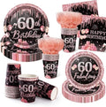 250PCS 60th Birthday Party Decorations for 50 Guests Black and Rose Gold Party Supplies for Women Include Disposable Paper Plates, Napkins, Cups, and Disposable Plastic Cutlery (60) by Yaniio
