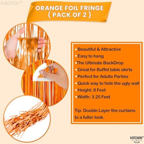 KatchOn Orange Fringe Backdrop Curtain 3.2x8 Feet, Pack of 2, Halloween - Image 3