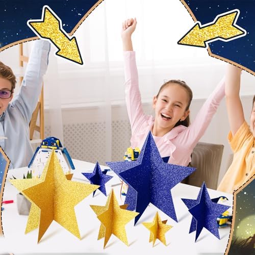 Sinload 45 Piece 3D Glitter Star Centerpieces Navy Blue Gold Party Decor - Image 6