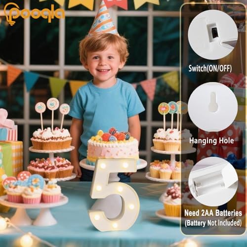Decorative Led Light Up Number Letters, White Plastic Marquee Number Lights Sign Party Wedding Decor Battery Operated Number (5) - Image 2