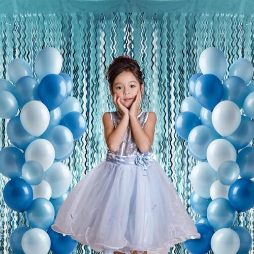 GOER 6.4 ft x 7.22 ft Metallic Tinsel Foil Fringe Curtains,Pack of 2 Party Streamer Backdrop for Birthday,Graduation Decorations and New Year Eve (Wavy Light Blue) - Image 7