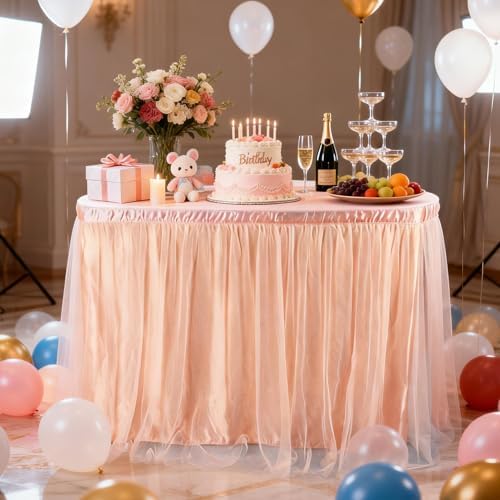THARAHT Tulle Table Skirt 6FT 180CM Long for Rectangle Tables Round Tables Ruffle Desk Skirt for Princess Girls Birthday Party Cake Dessert Decorations Table Skirt - Image 5