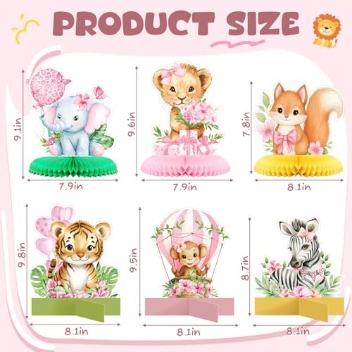 Gueevin 10 Pcs Safari Honeycomb Centerpieces for Baby Shower, Blush Safari - Image 2