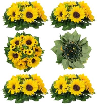 BLOSMON Fake Sunflowers Flower Centerpieces - 6 Pcs Artificial Flowers by Blosmon