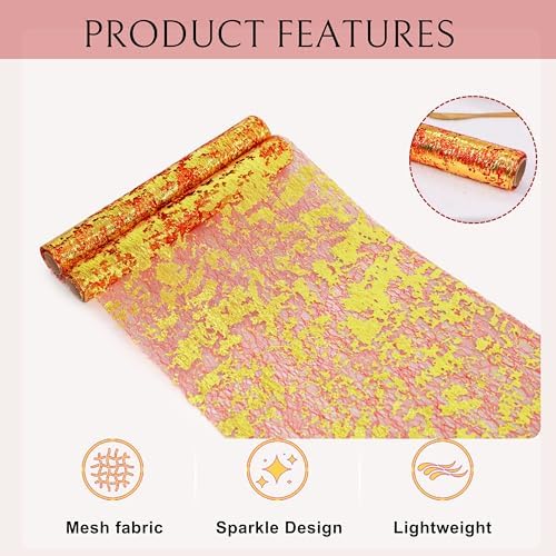 Snowkingdom 2Pcs Red Gold Table Runner, 11×108 Inch Sequin Glitter Foil Metallic Thin Mesh Table Decoration, Sparkle Centerpiece for Wedding Party Birthday Christmas, Thanksgiving - Image 2
