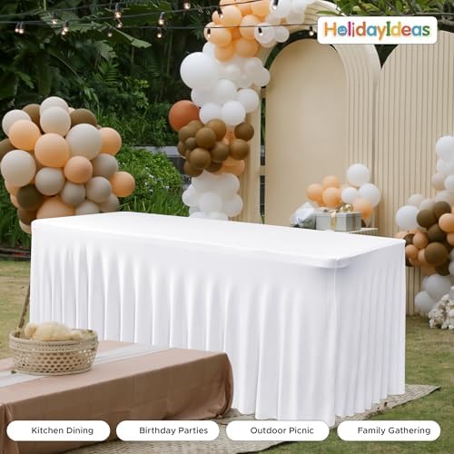 2 Pack White Spandex Table Covers 8ft Rectangle Ruffle Skirts for Party - Image 6