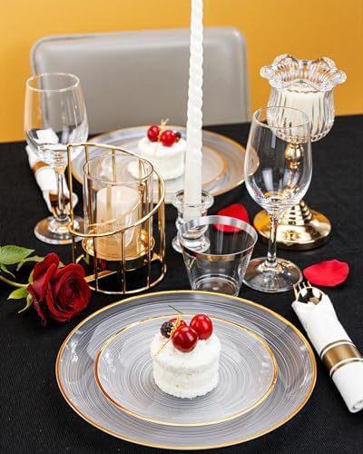 Morejoy 175PCS Clear Gold Plastic Plates - Disposable Clear Party Plates - Image 5