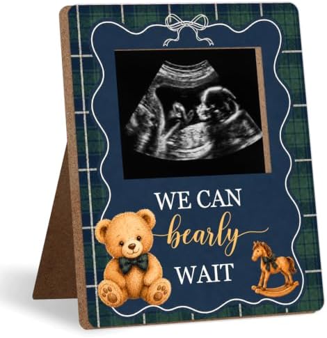 Bear Baby Shower Decor Frame, Vintage Tartan Preppy Bear Baby Shower Party Supplies, for Expecting Parents-to-Be Keepsake Gifts, Pregnancy Sonogram Frame Keepsake, Gender Reveal Present by Unknown