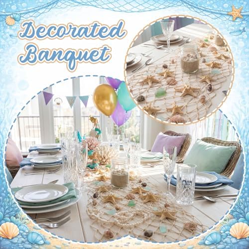 SATINIOR 12 Pcs 12 x 108'' Fishing Net Table Runner Party Decor, Natural - Image 6