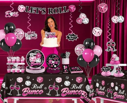 205PCS Yingoto Hot Pink and Black Bunco Party Supplies Set, 25 Guests - Image 3