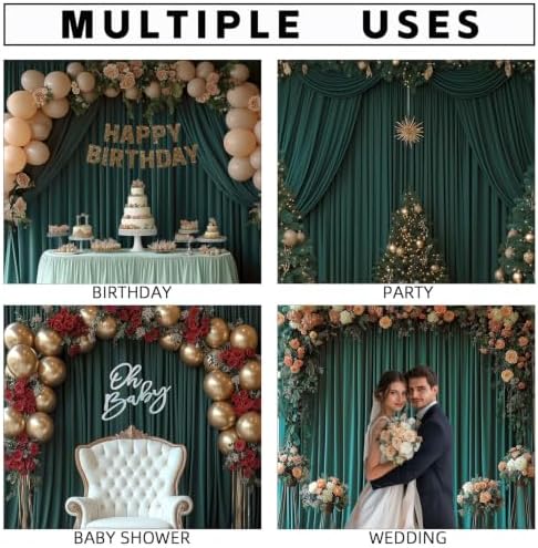 Dark Green Backdrop Curtains for Wedding Parties, 10x7FT Wrinkle Free Photo Backdrop Curtains for Wedding Birthday Party Baby Shower, Fabric Drape with Rod Pockets 5ft x 7ft, 2 Panels - Image 3